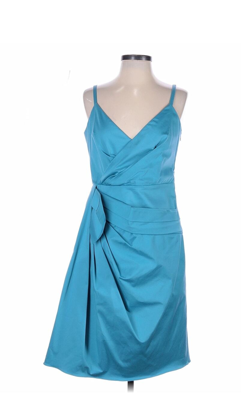 RED Valentino SZ 6 Designed Blue V Neck Wrap Cocktail Dress $450